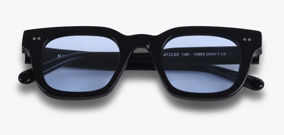 SUNGLASSES, 17 BLACK, BLUE LENSES